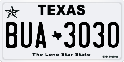 TX license plate BUA3030