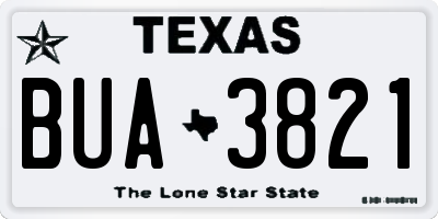 TX license plate BUA3821