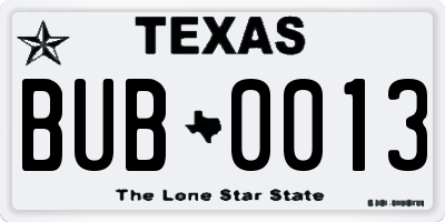 TX license plate BUB0013