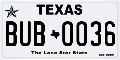 TX license plate BUB0036