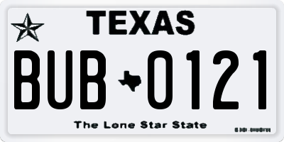 TX license plate BUB0121