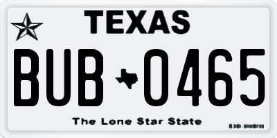 TX license plate BUB0465