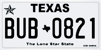 TX license plate BUB0821