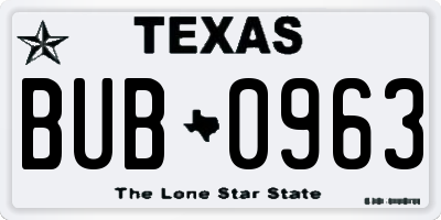 TX license plate BUB0963