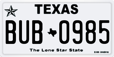 TX license plate BUB0985
