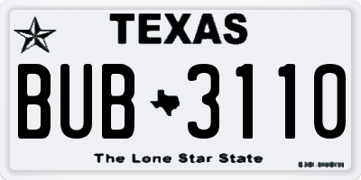TX license plate BUB3110