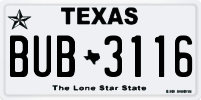 TX license plate BUB3116