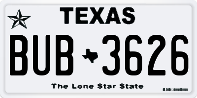 TX license plate BUB3626