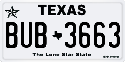 TX license plate BUB3663