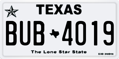 TX license plate BUB4019