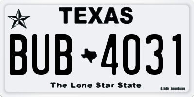 TX license plate BUB4031