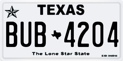 TX license plate BUB4204