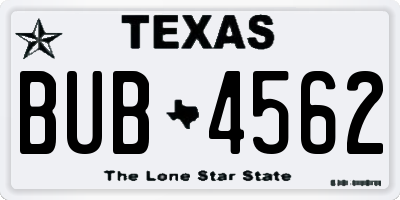 TX license plate BUB4562