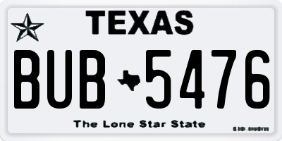 TX license plate BUB5476
