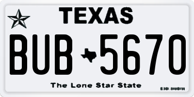 TX license plate BUB5670