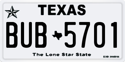 TX license plate BUB5701