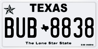 TX license plate BUB8838