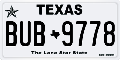 TX license plate BUB9778