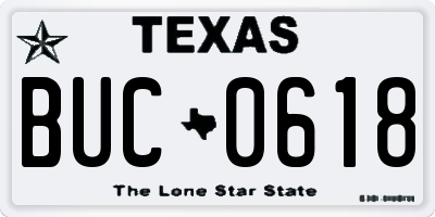 TX license plate BUC0618