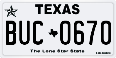 TX license plate BUC0670