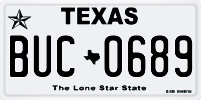 TX license plate BUC0689