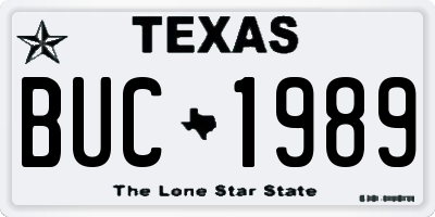 TX license plate BUC1989