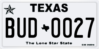 TX license plate BUD0027