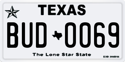 TX license plate BUD0069