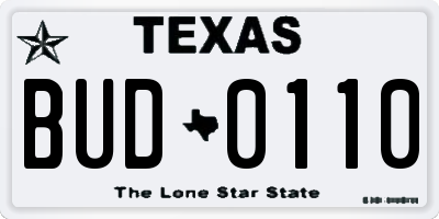 TX license plate BUD0110