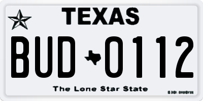TX license plate BUD0112