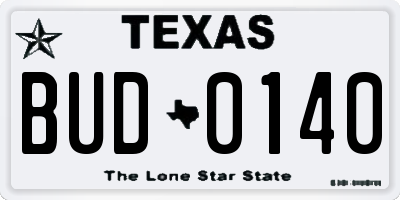 TX license plate BUD0140