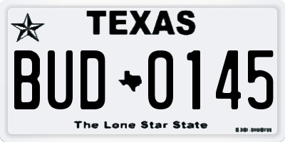 TX license plate BUD0145