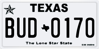 TX license plate BUD0170