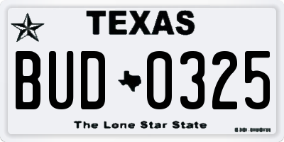 TX license plate BUD0325