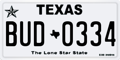 TX license plate BUD0334