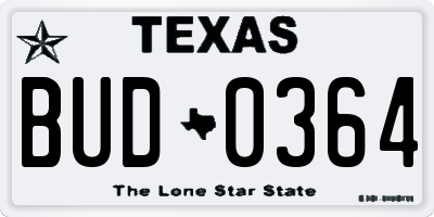 TX license plate BUD0364