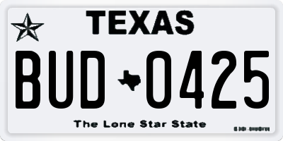 TX license plate BUD0425