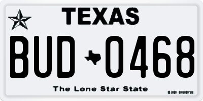 TX license plate BUD0468