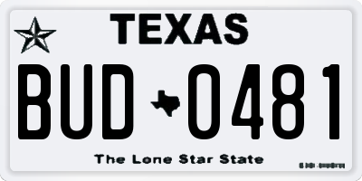 TX license plate BUD0481