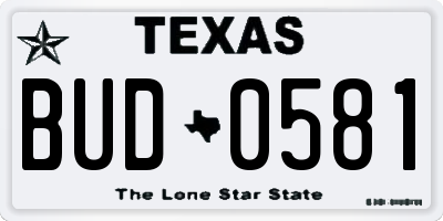 TX license plate BUD0581