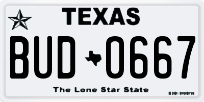 TX license plate BUD0667