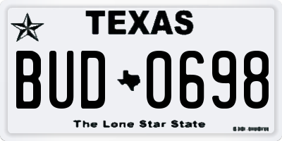 TX license plate BUD0698