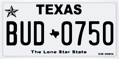 TX license plate BUD0750