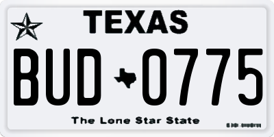 TX license plate BUD0775