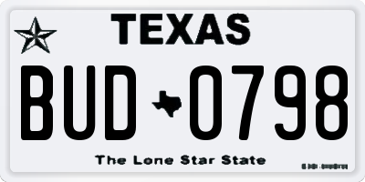 TX license plate BUD0798