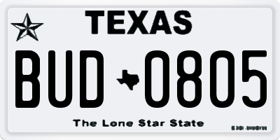 TX license plate BUD0805