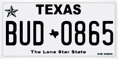 TX license plate BUD0865