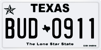 TX license plate BUD0911