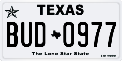 TX license plate BUD0977