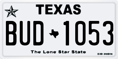 TX license plate BUD1053